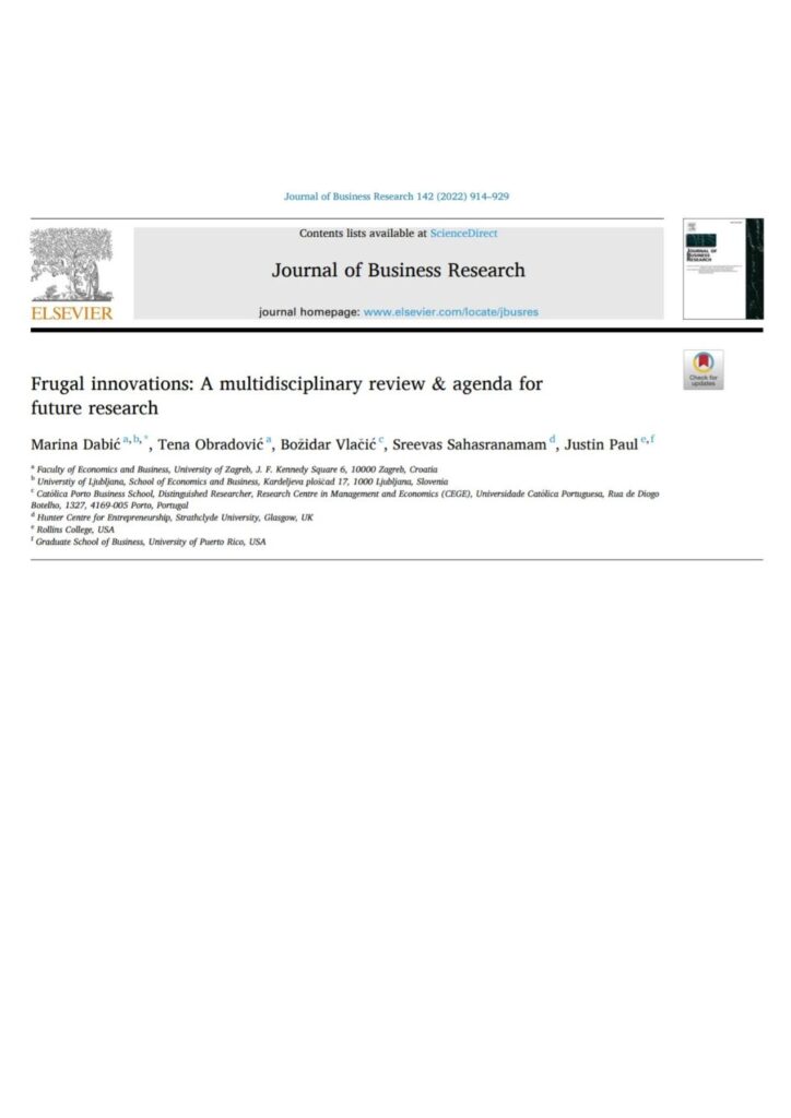 Frugal innovations: A multidisciplinary review & agenda for future ...